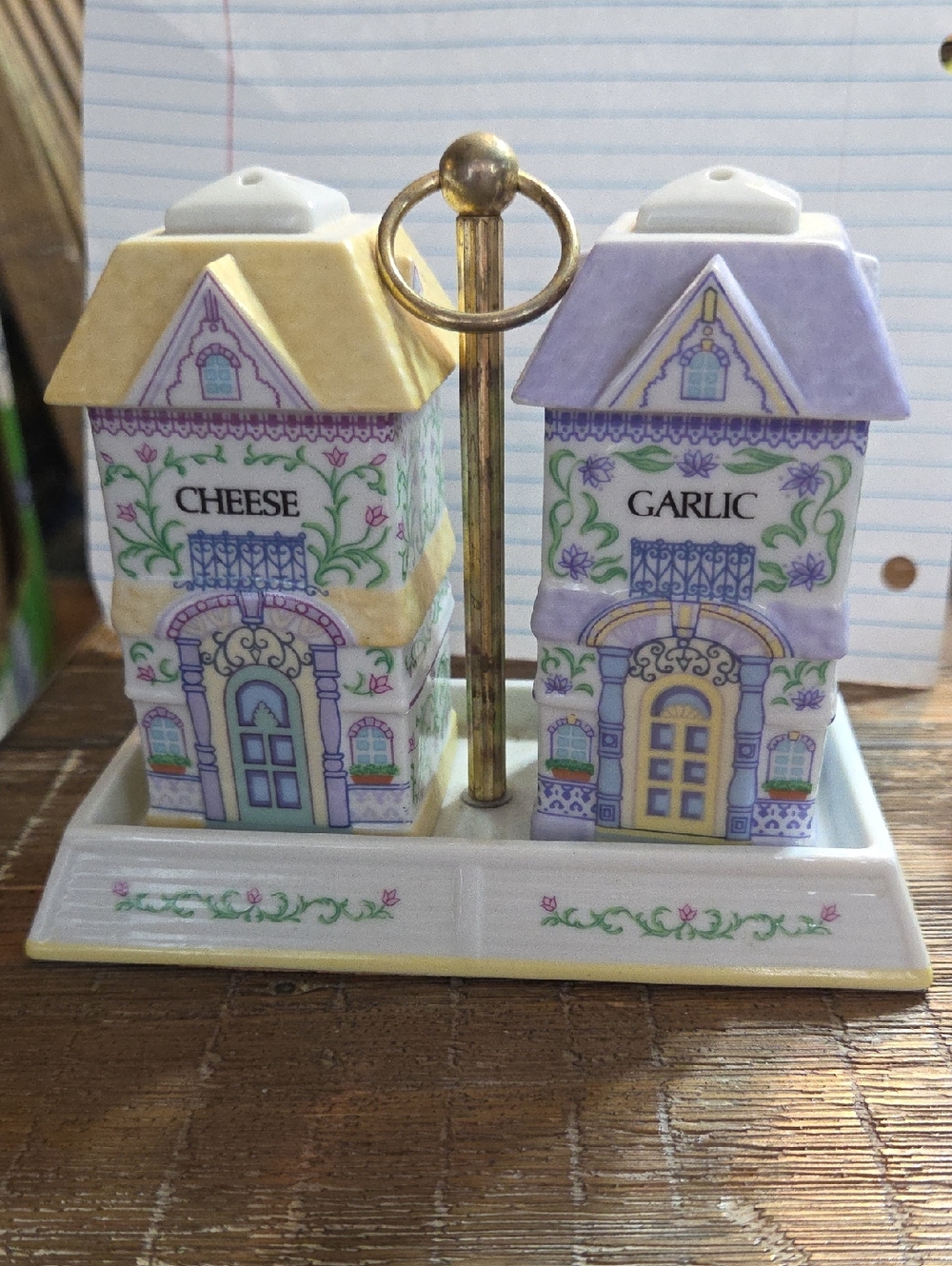 Lenox Ceramic House Cheese & Garlic Shakers in Yellow and Lavender